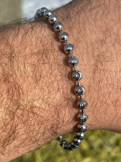 Italiano Silver, Inc Mens Solid 925 Sterling Silver Ball Moon Diamond Cut Bracelet 5mm Thick Beads