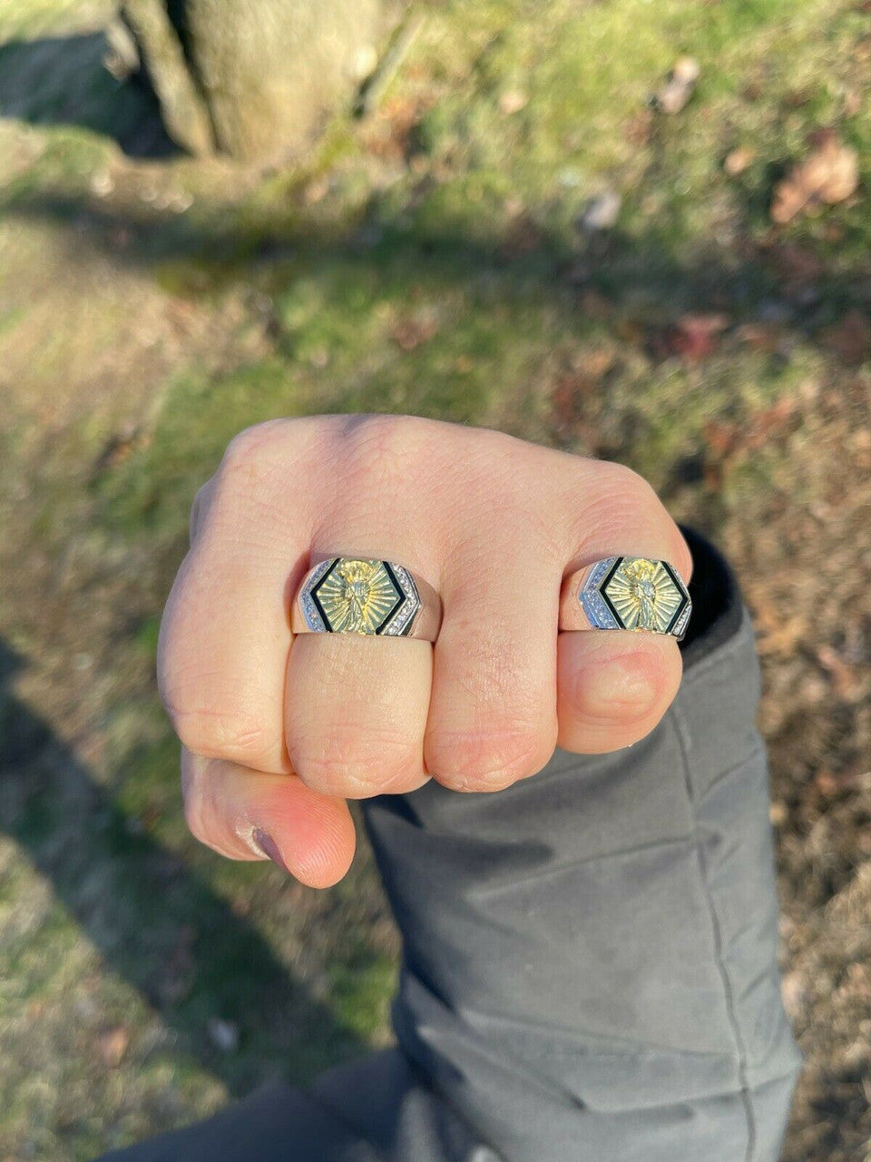 Italiano Silver, Inc Mens Solid 925 Sterling Silver Grim Reaper Santa Muerte Real Iced Hip Hop Ring