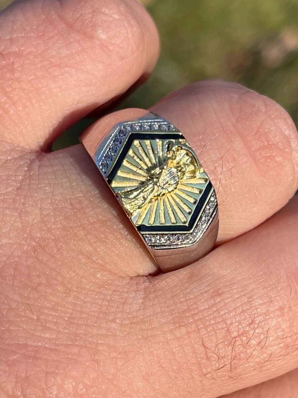 Italiano Silver, Inc Mens Solid 925 Sterling Silver Grim Reaper Santa Muerte Real Iced Hip Hop Ring