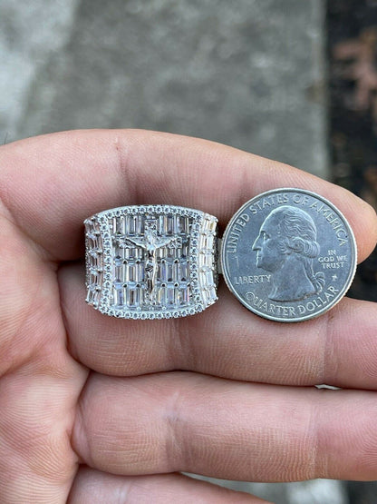 Italiano Silver, Inc Mens Solid 925 Sterling Silver Iced Hip Hop Baguette Diamond Pinky Cross Ring