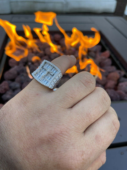 Italiano Silver, Inc Mens Solid 925 Sterling Silver Iced Hip Hop Baguette Diamond Pinky Cross Ring