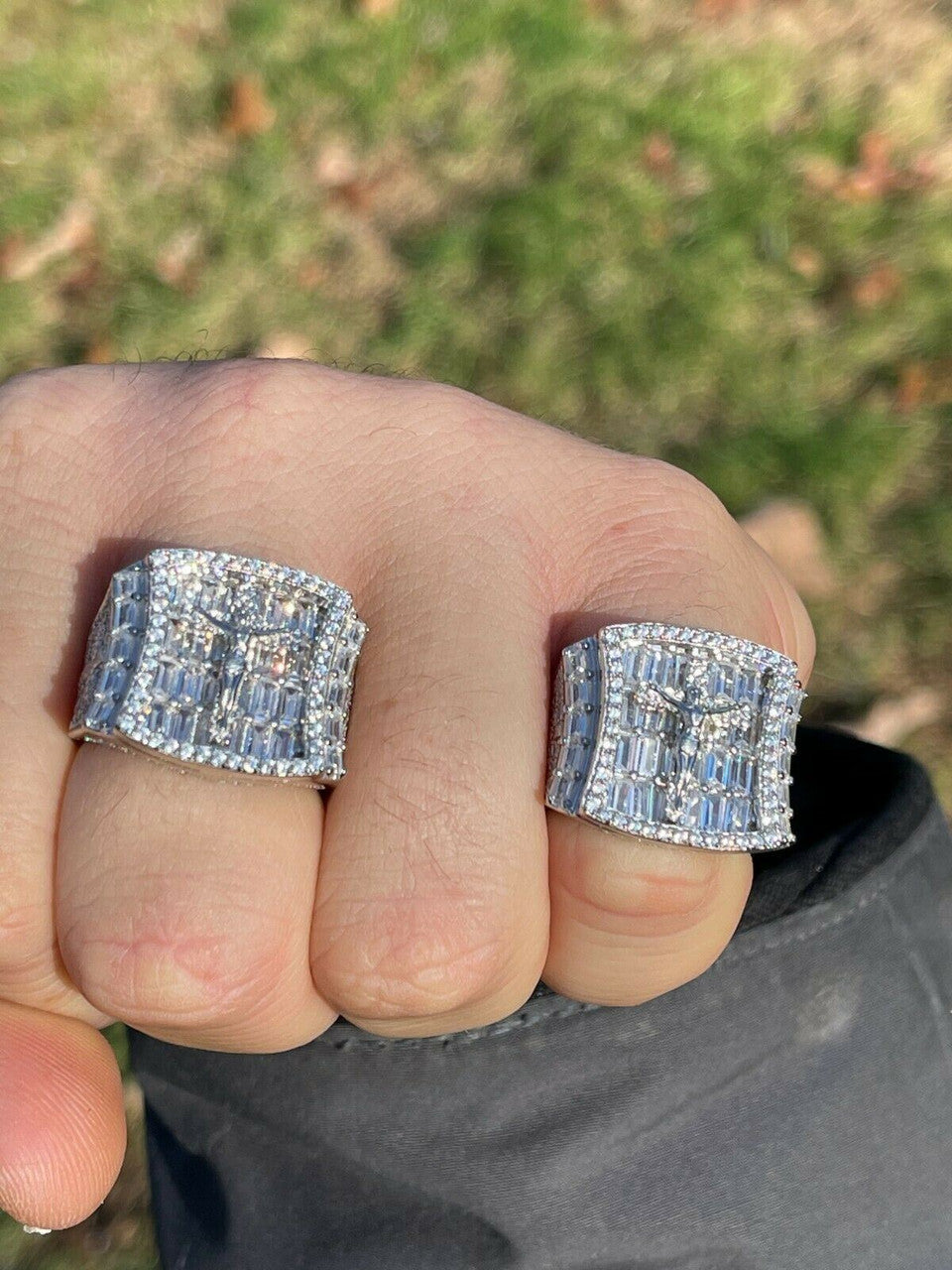 Italiano Silver, Inc Mens Solid 925 Sterling Silver Iced Hip Hop Baguette Diamond Pinky Cross Ring