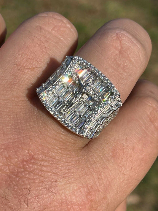 Italiano Silver, Inc Mens Solid 925 Sterling Silver Iced Hip Hop Baguette Diamond Pinky Cross Ring