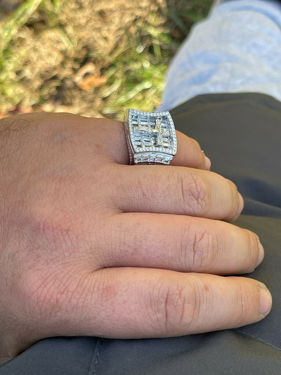 Italiano Silver, Inc Mens Solid 925 Sterling Silver Iced Hip Hop Baguette Diamond Pinky Cross Ring