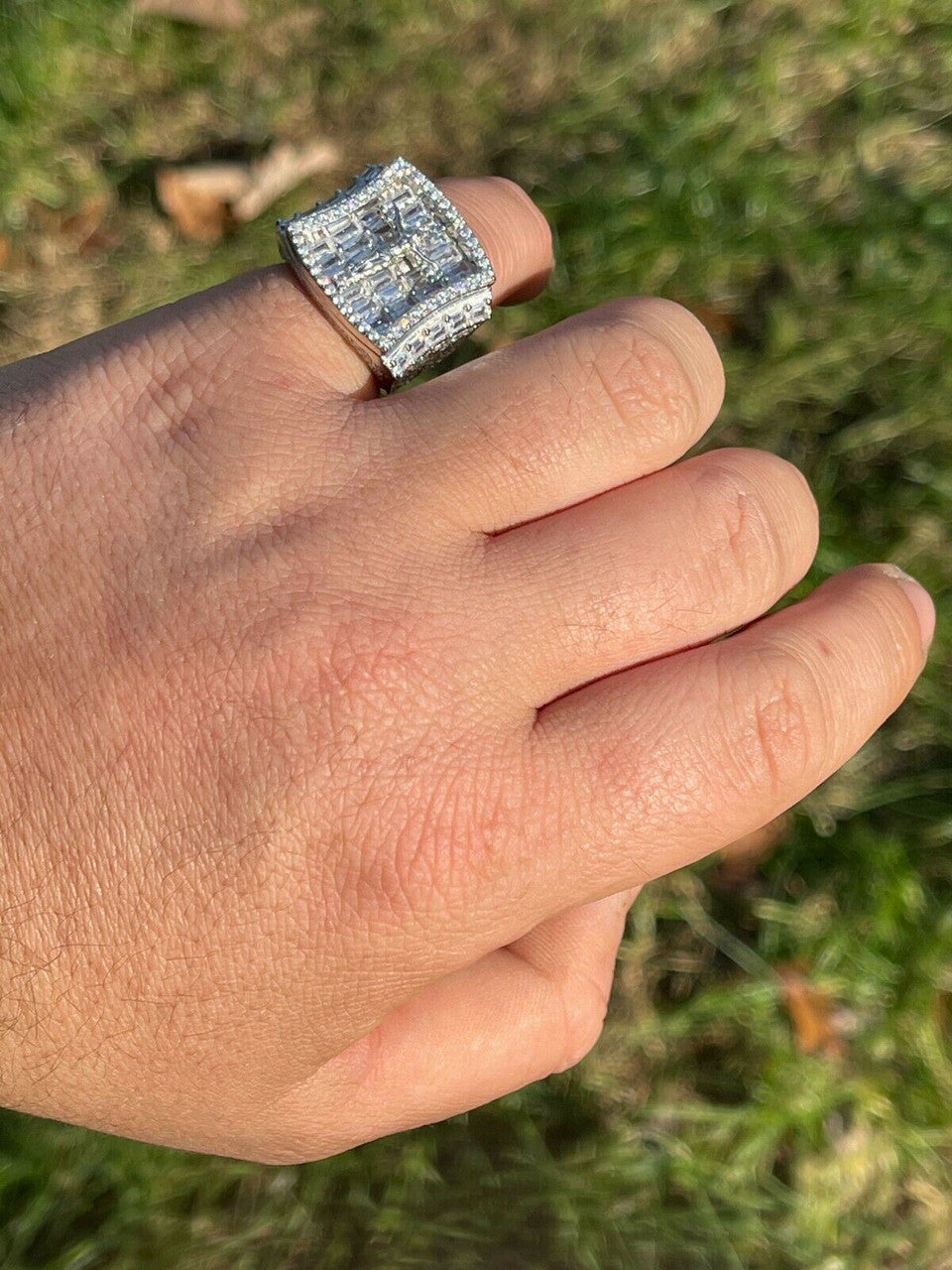 Italiano Silver, Inc Mens Solid 925 Sterling Silver Iced Hip Hop Baguette Diamond Pinky Cross Ring