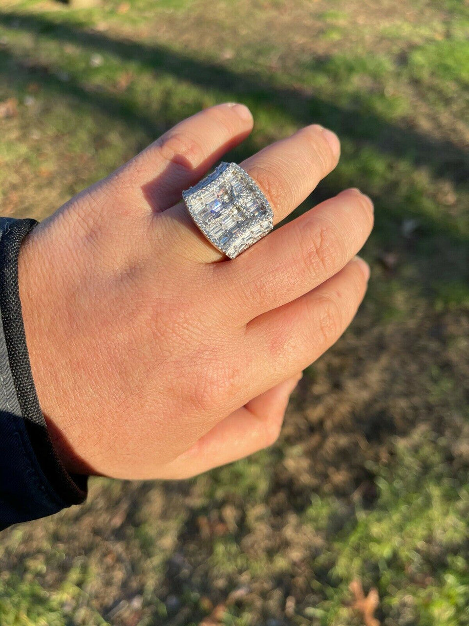 Italiano Silver, Inc Mens Solid 925 Sterling Silver Iced Hip Hop Baguette Diamond Pinky Cross Ring