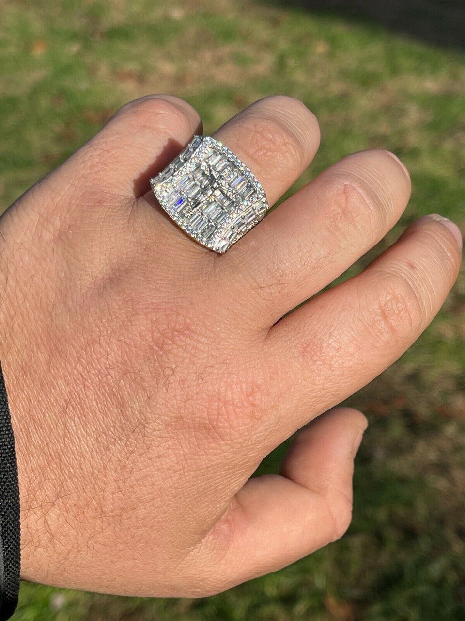 Italiano Silver, Inc Mens Solid 925 Sterling Silver Iced Hip Hop Baguette Diamond Pinky Cross Ring