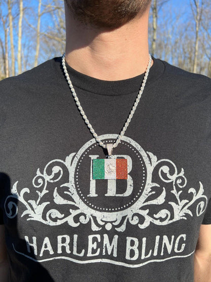 Italiano Silver, Inc. Mexico Necklace 925 Silver Gold Plated Mexican Flag Pendant Chain CZ Necklace