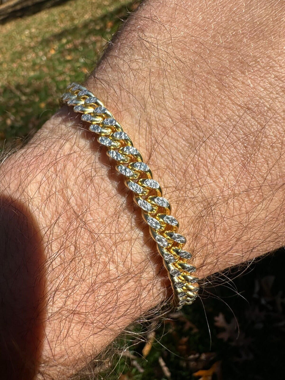 Italiano Silver, Inc. Miami Cuban Chain Bracelet Diamond Cut Two Tone 14k Gold Vermeil Real 925 Silver