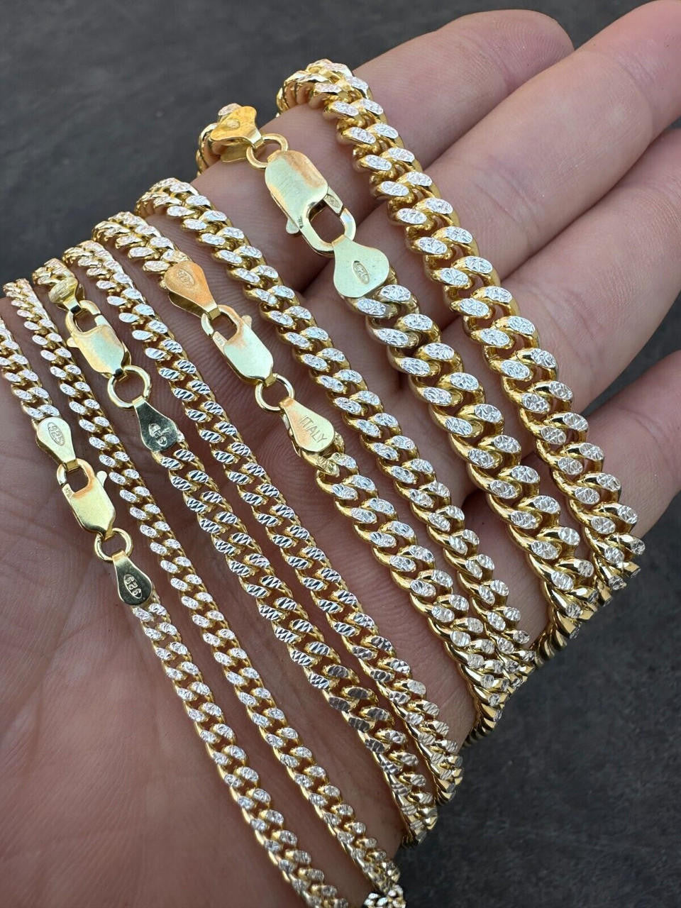 Italiano Silver, Inc. Miami Cuban Chain Bracelet Diamond Cut Two Tone 14k Gold Vermeil Real 925 Silver