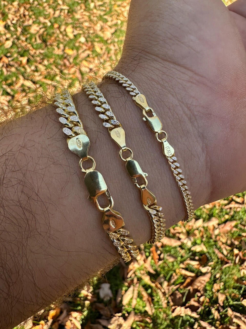 Italiano Silver, Inc. Miami Cuban Chain Bracelet Diamond Cut Two Tone 14k Gold Vermeil Real 925 Silver