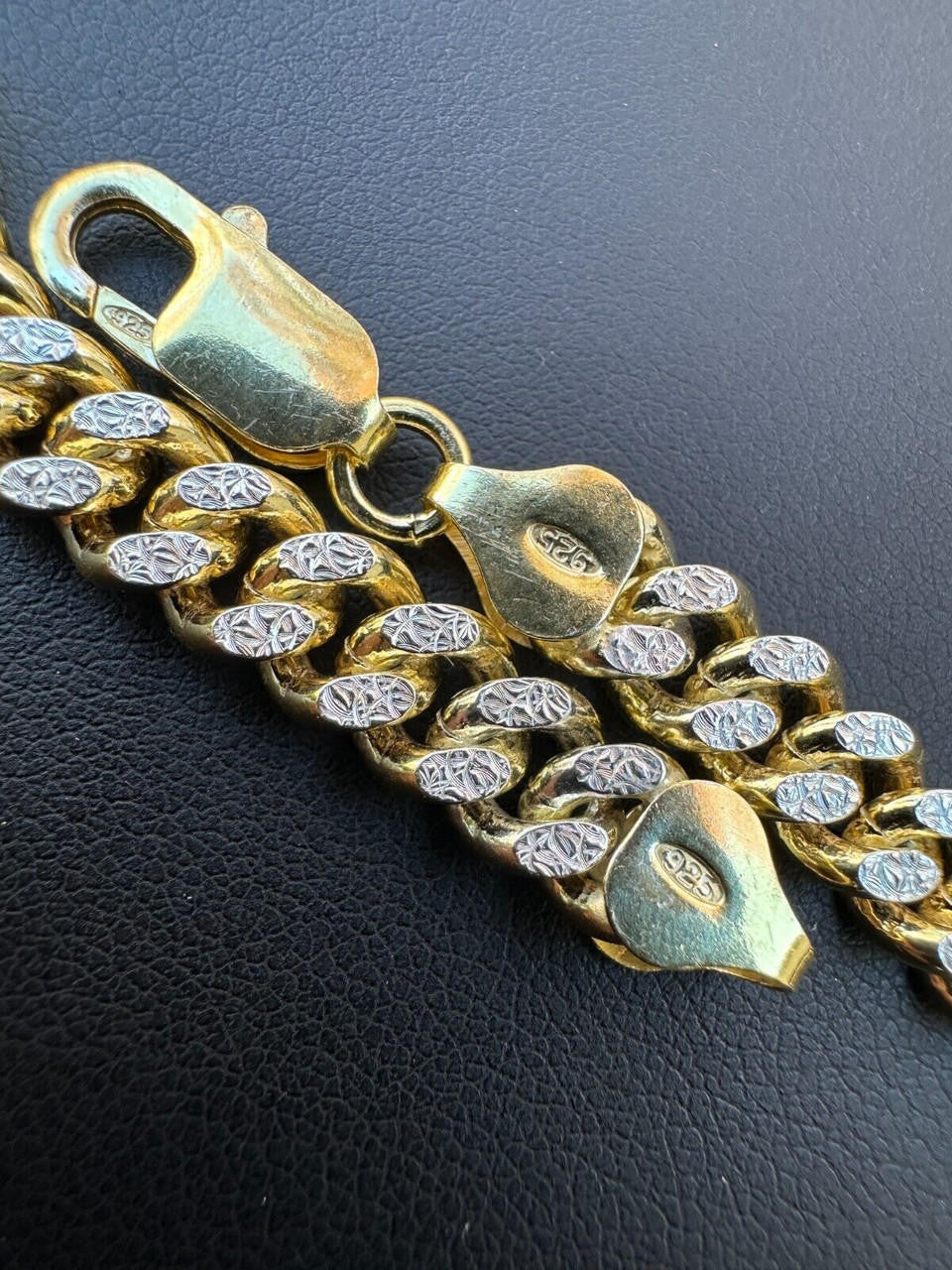 Italiano Silver, Inc. Miami Cuban Chain Bracelet Diamond Cut Two Tone 14k Gold Vermeil Real 925 Silver