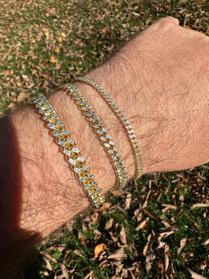 Italiano Silver, Inc. Miami Cuban Chain Bracelet Diamond Cut Two Tone 14k Gold Vermeil Real 925 Silver