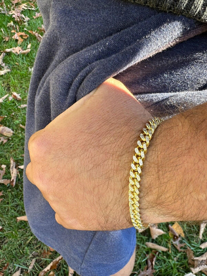 Italiano Silver, Inc. Miami Cuban Chain Bracelet Diamond Cut Two Tone 14k Gold Vermeil Real 925 Silver