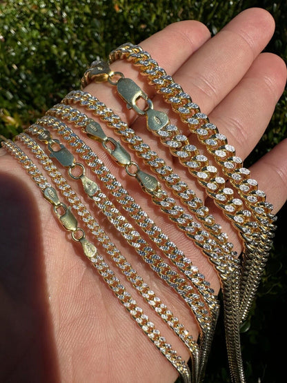 Italiano Silver, Inc. Miami Cuban Chain Bracelet Diamond Cut Two Tone 14k Gold Vermeil Real 925 Silver