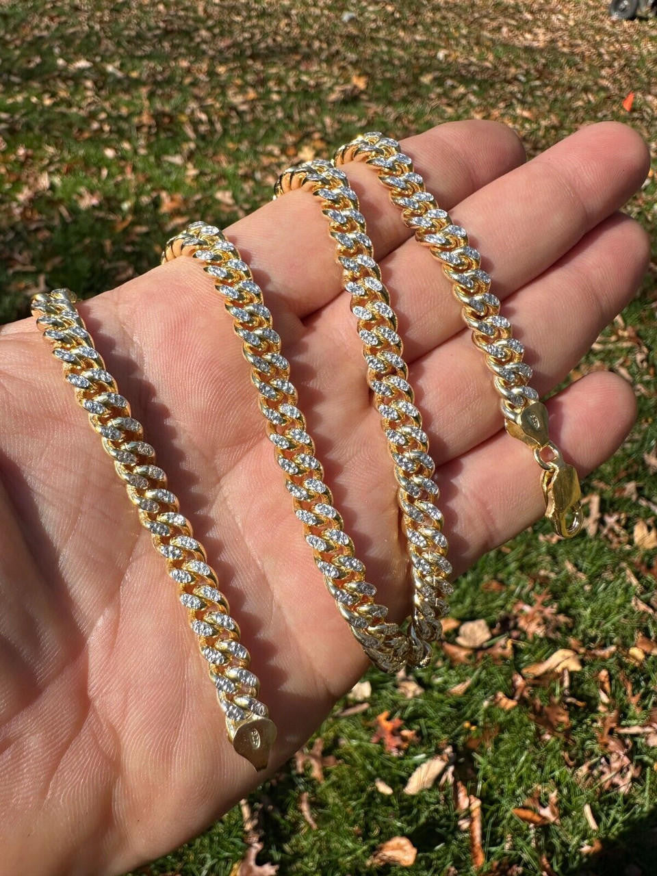 Italiano Silver, Inc. Miami Cuban Chain Bracelet Diamond Cut Two Tone 14k Gold Vermeil Real 925 Silver