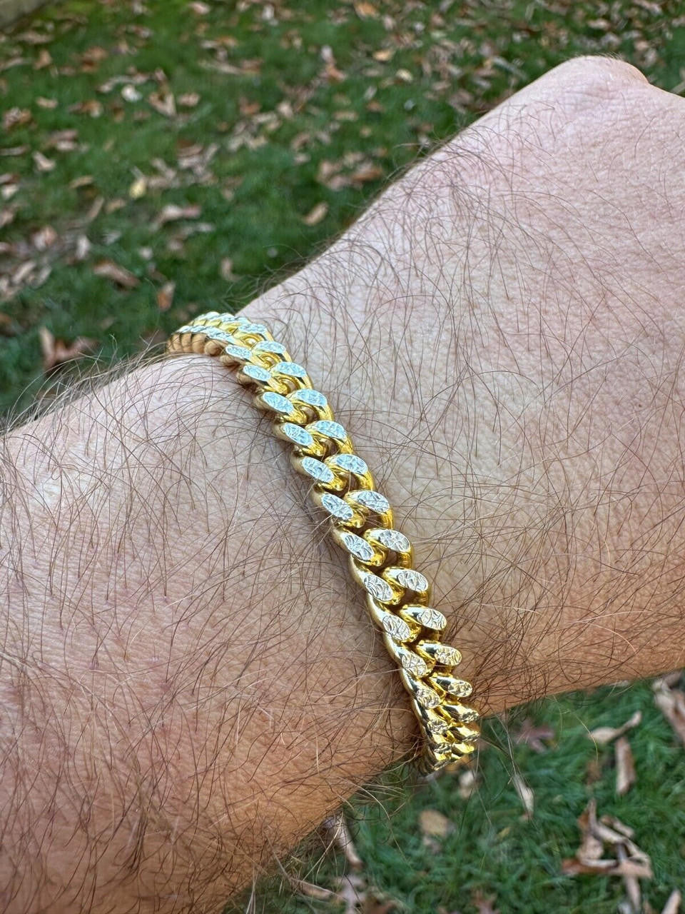 Italiano Silver, Inc. Miami Cuban Chain Bracelet Diamond Cut Two Tone 14k Gold Vermeil Real 925 Silver