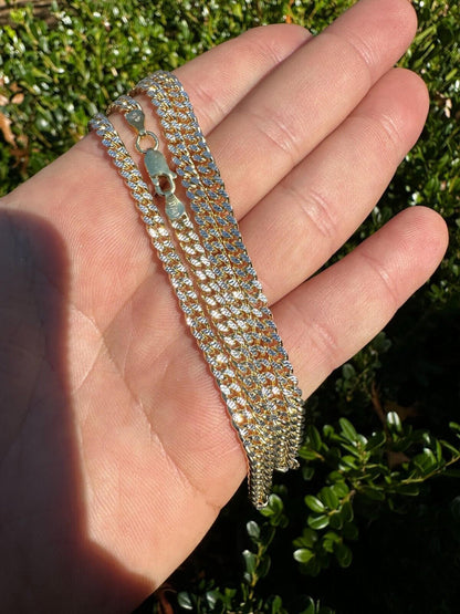 Italiano Silver, Inc. Miami Cuban Chain Bracelet Diamond Cut Two Tone 14k Gold Vermeil Real 925 Silver