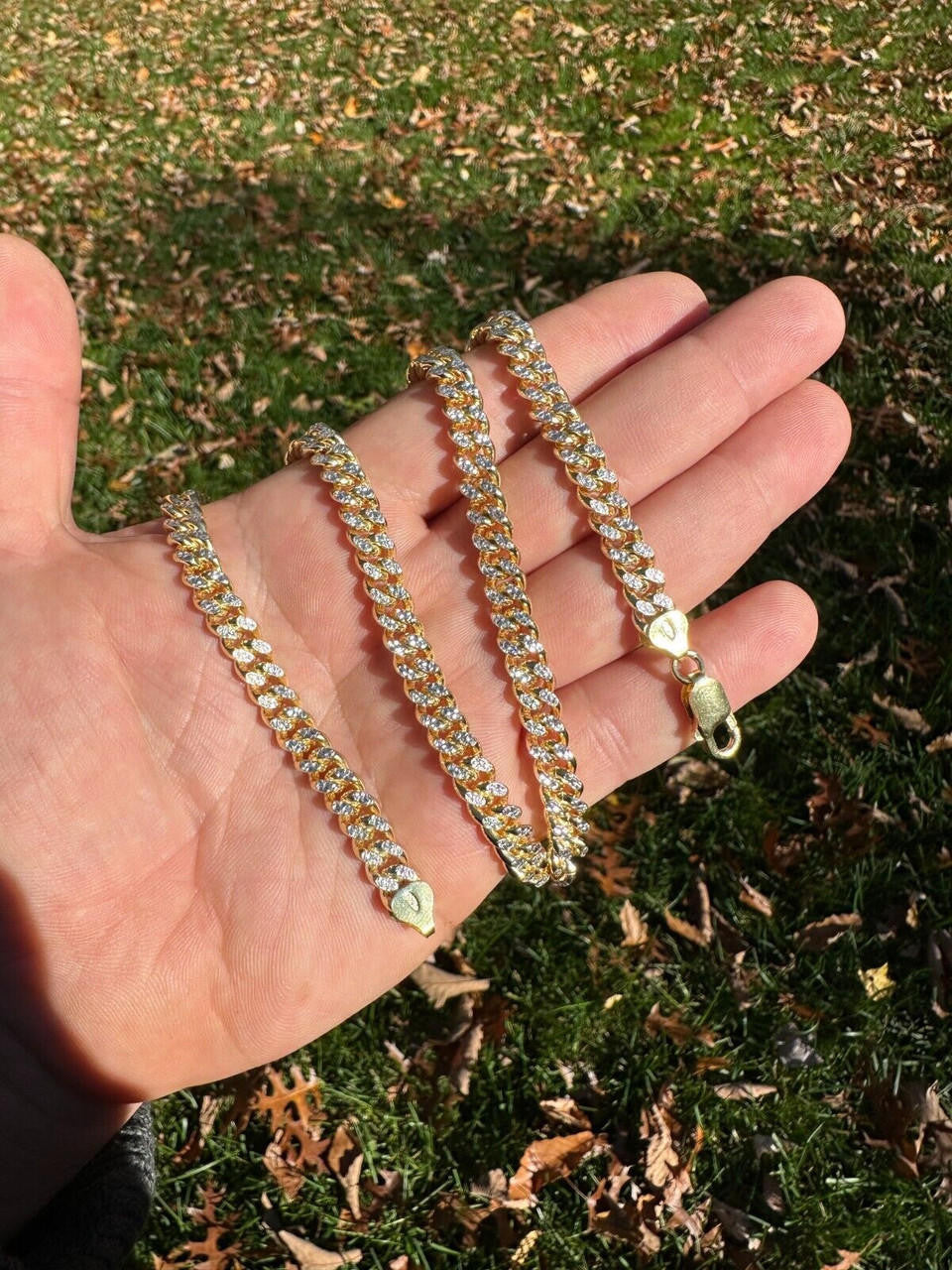 Italiano Silver, Inc. Miami Cuban Chain Bracelet Diamond Cut Two Tone 14k Gold Vermeil Real 925 Silver