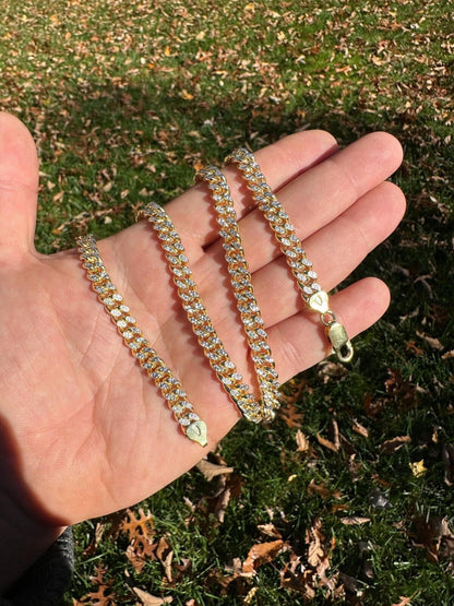 Italiano Silver, Inc. Miami Cuban Chain Bracelet Diamond Cut Two Tone 14k Gold Vermeil Real 925 Silver