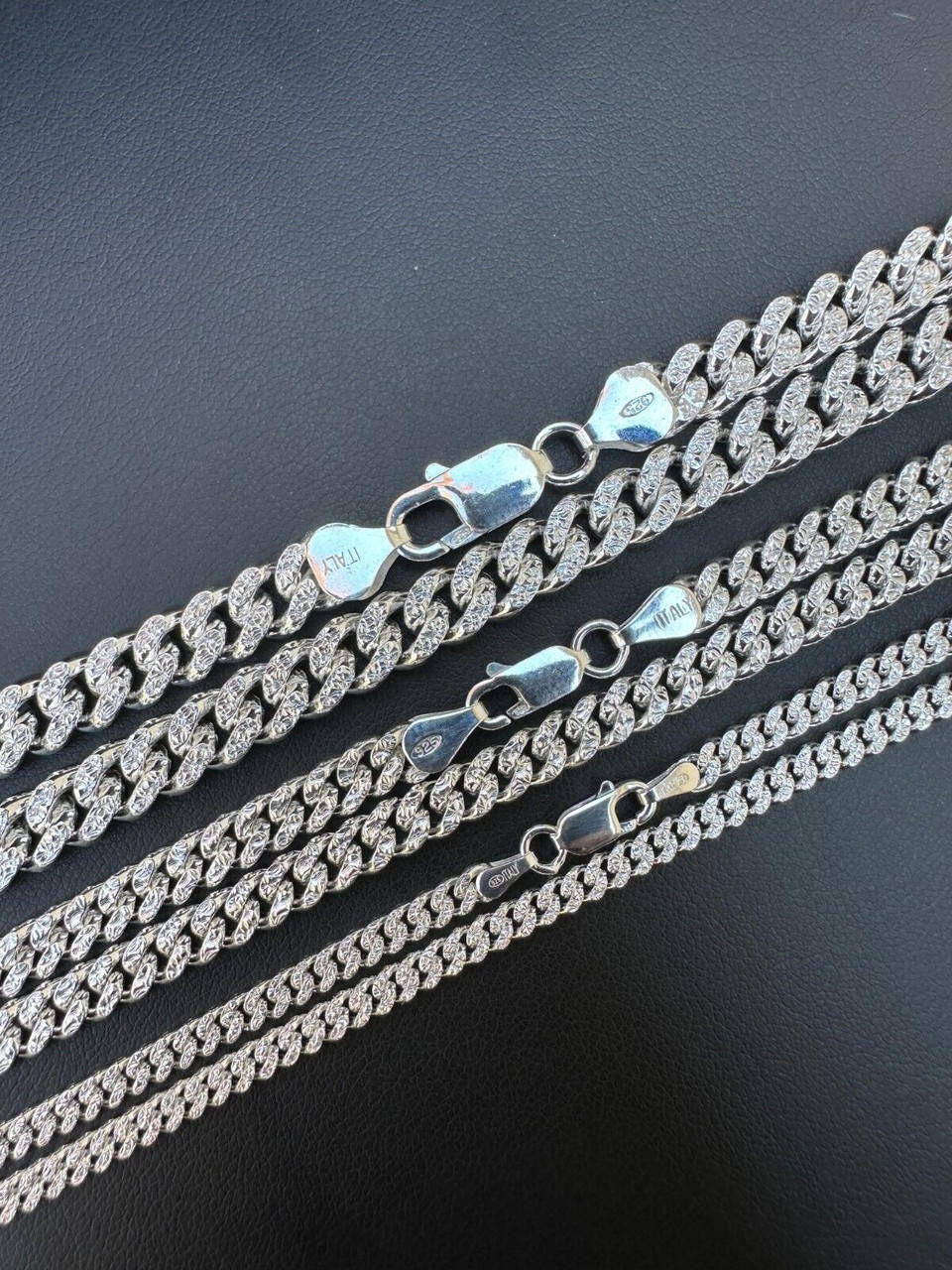 Miami Cuban Chain Diamond Cut Real 925 Sterling Silver Bracelet