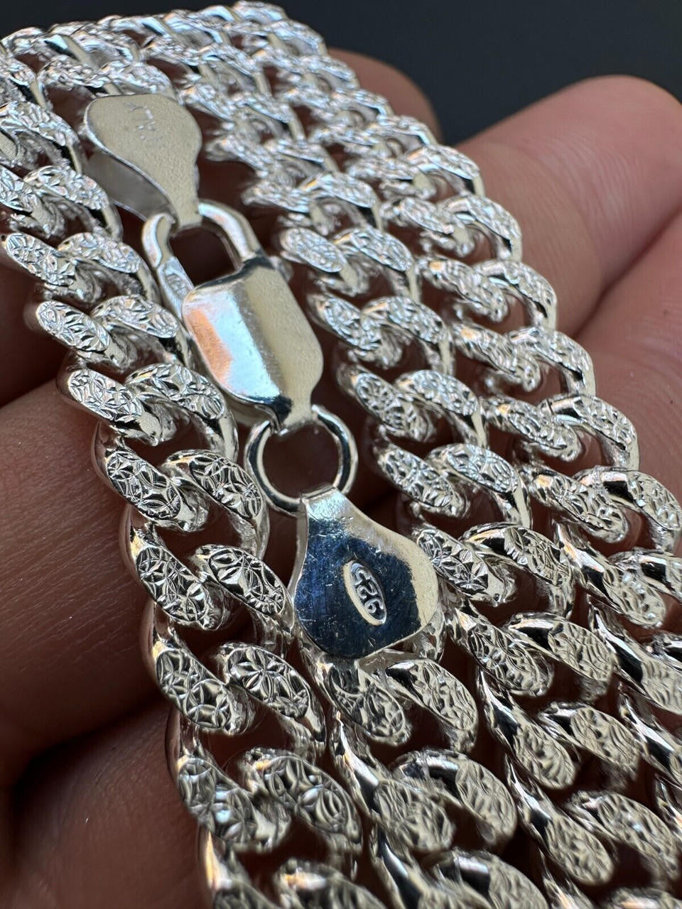 Miami necklace シルバー Miami Cuban Chain Diamond Cut Real 925 Sterling Silver Bracelet