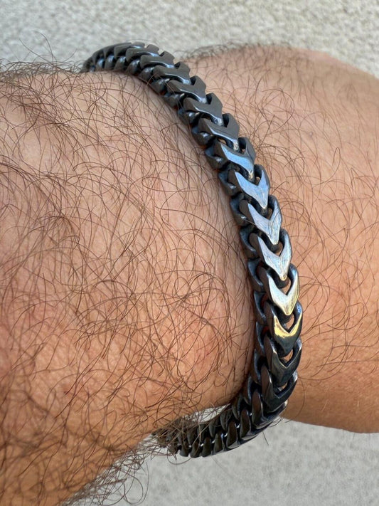 Italiano Silver, Inc. Modern Black Franco Link Bracelet W. Box Lock - Black Rhodium Over 925 Sterling Silver - 7"-9" - 6mm