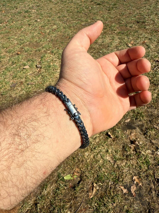 Italiano Silver, Inc. Modern Black Franco Link Bracelet W. Box Lock - Black Rhodium Over 925 Sterling Silver - 7"-9" - 6mm