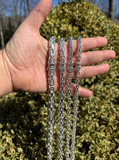 Italiano Silver, Inc. Modern Byzantine Link Chain Necklace W. Box Lock - 925 Sterling Silver - 18"-28" - 5mm-10mm