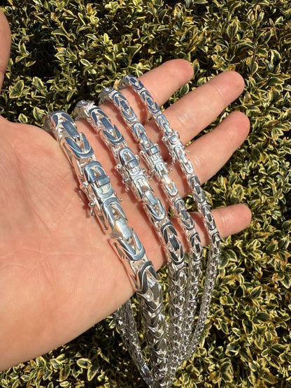 Italiano Silver, Inc. Modern Byzantine Link Chain Necklace W. Box Lock - 925 Sterling Silver - 18"-28" - 5mm-10mm