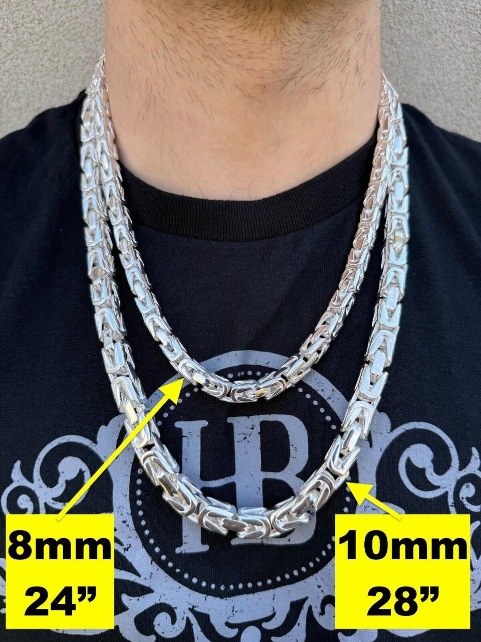 Italiano Silver, Inc. Modern Byzantine Link Chain Necklace W. Box Lock - 925 Sterling Silver - 18"-28" - 5mm-10mm