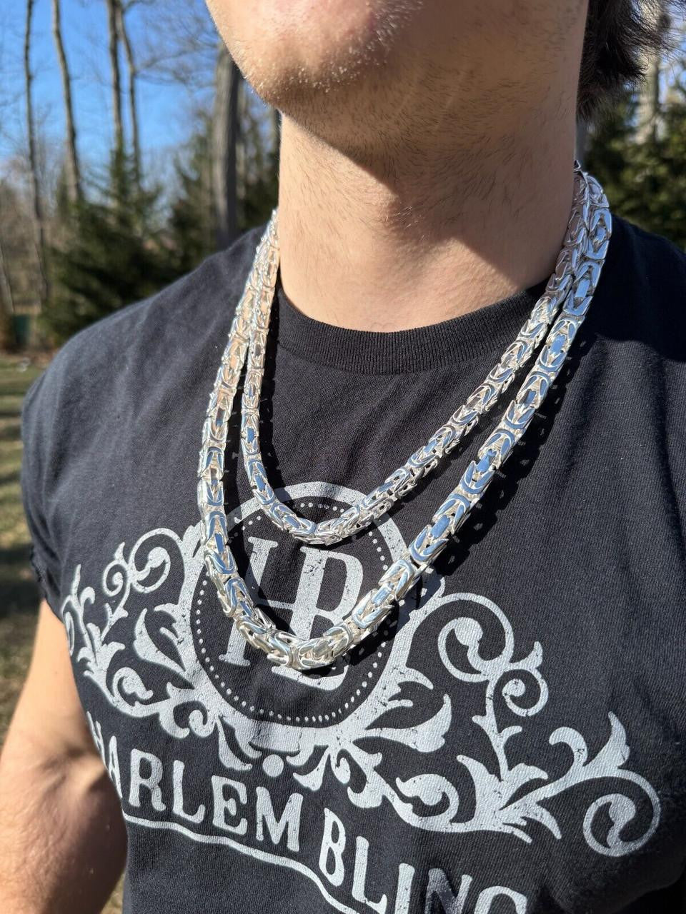 Italiano Silver, Inc. Modern Byzantine Link Chain Necklace W. Box Lock - 925 Sterling Silver - 18"-28" - 5mm-10mm