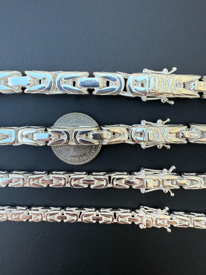 Italiano Silver, Inc. Modern Byzantine Link Chain Necklace W. Box Lock - 925 Sterling Silver - 18"-28" - 5mm-10mm
