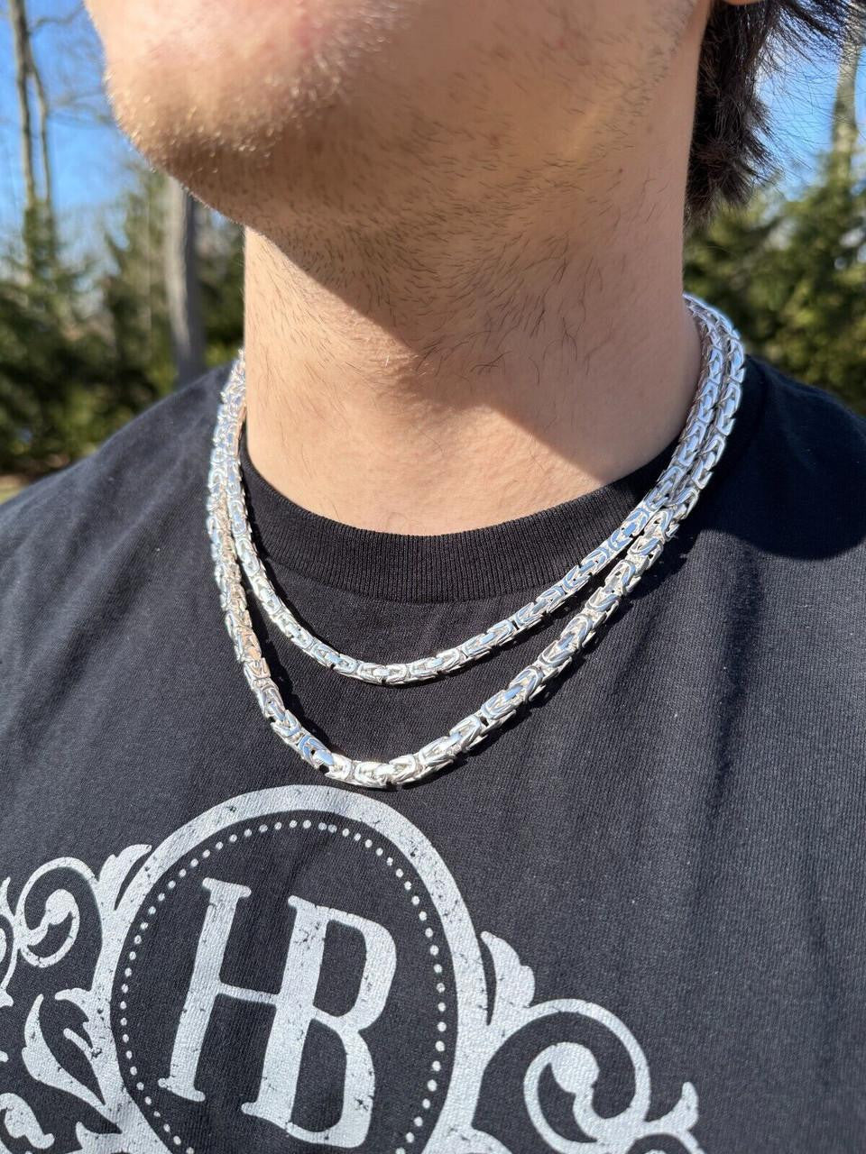 Italiano Silver, Inc. Modern Byzantine Link Chain Necklace W. Box Lock - 925 Sterling Silver - 18"-28" - 5mm-10mm