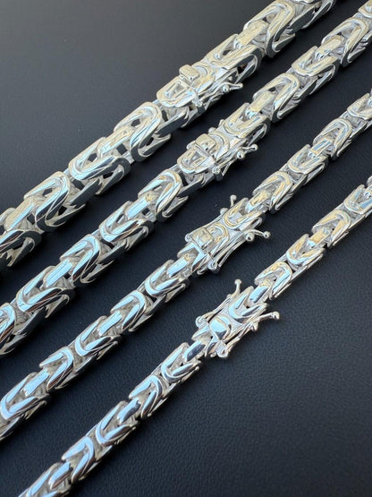 Italiano Silver, Inc. Modern Byzantine Link Chain Necklace W. Box Lock - 925 Sterling Silver - 18"-28" - 5mm-10mm