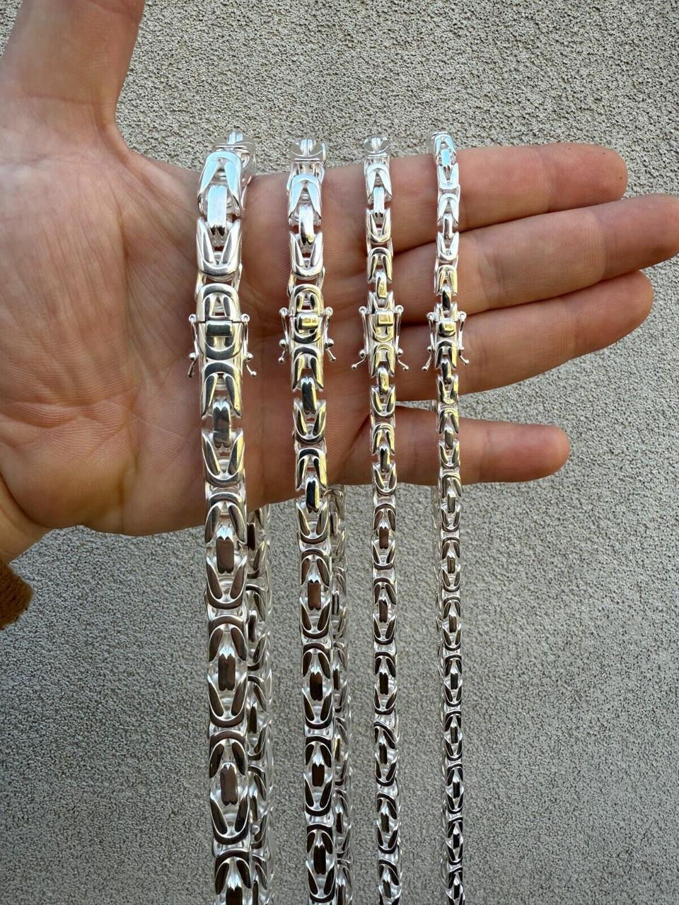 Italiano Silver, Inc. Modern Byzantine Link Chain Necklace W. Box Lock - 925 Sterling Silver - 18"-28" - 5mm-10mm