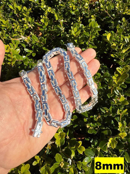 Italiano Silver, Inc. Modern Byzantine Link Chain Necklace W. Box Lock - 925 Sterling Silver - 18"-28" - 5mm-10mm