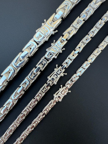 Italiano Silver, Inc. Modern Byzantine Link Chain Necklace W. Box Lock - 925 Sterling Silver - 18"-28" - 5mm-10mm