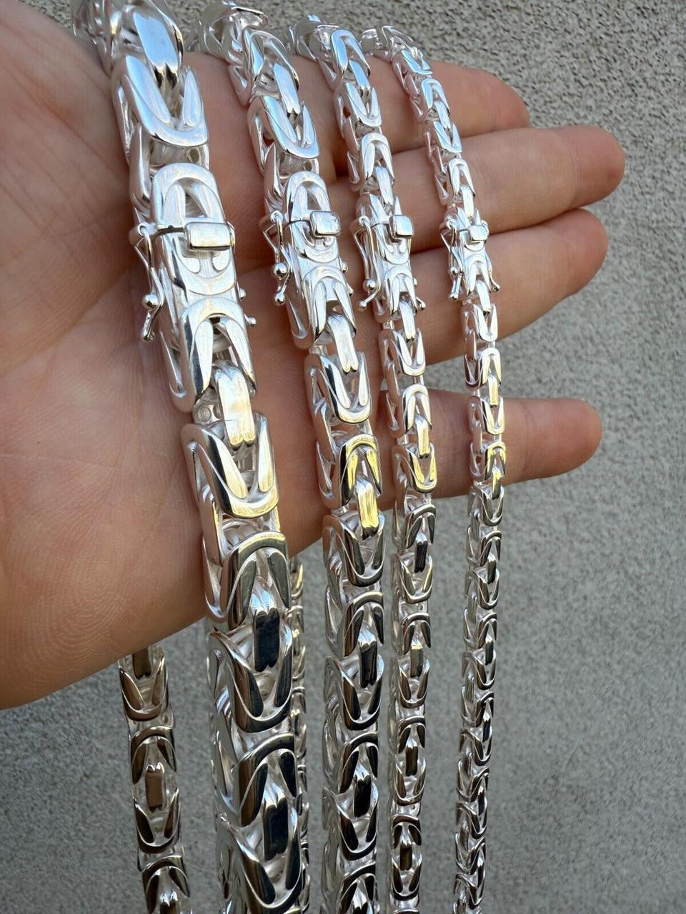 Italiano Silver, Inc. Modern Byzantine Link Chain Necklace W. Box Lock - 925 Sterling Silver - 18"-28" - 5mm-10mm
