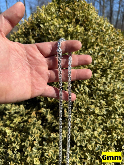 Italiano Silver, Inc. Modern Byzantine Link Chain Necklace W. Box Lock - 925 Sterling Silver - 18"-28" - 5mm-10mm