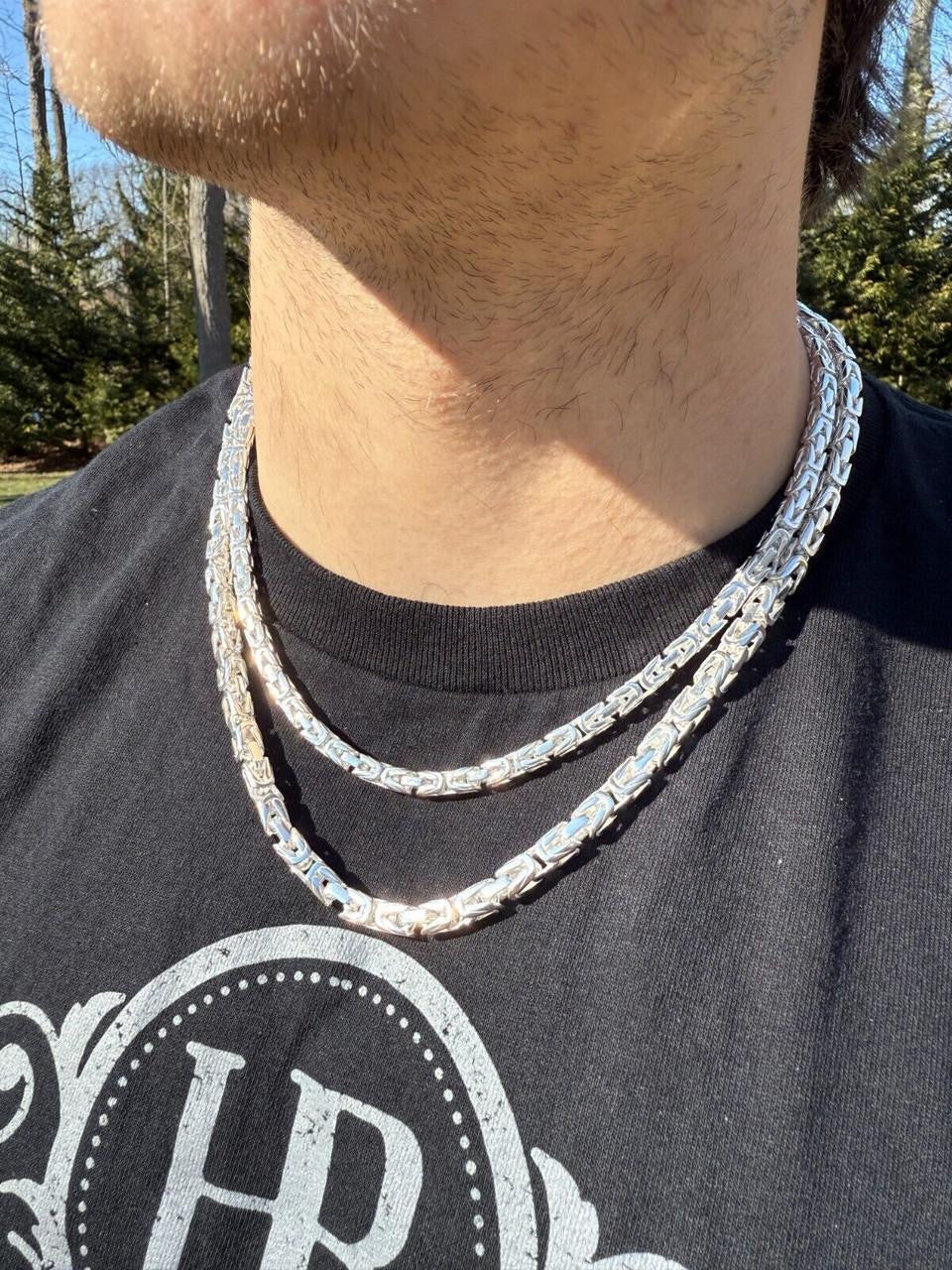 Italiano Silver, Inc. Modern Byzantine Link Chain Necklace W. Box Lock - 925 Sterling Silver - 18"-28" - 5mm-10mm