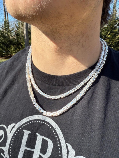 Italiano Silver, Inc. Modern Byzantine Link Chain Necklace W. Box Lock - 925 Sterling Silver - 18"-28" - 5mm-10mm