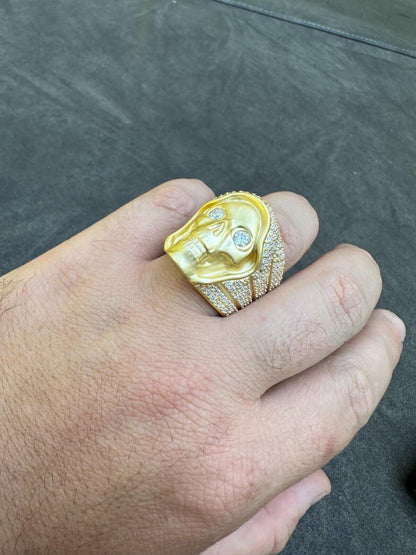 Italiano Silver, Inc. MOISSANITE Iced HEAVY Death Skull Ring Matte Real 14k Gold Over 925 Silver