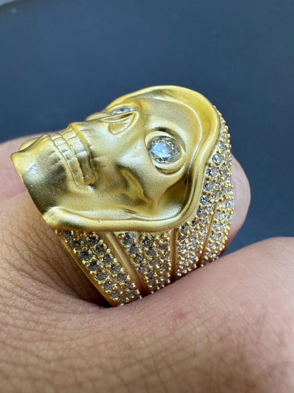 Italiano Silver, Inc. MOISSANITE Iced HEAVY Death Skull Ring Matte Real 14k Gold Over 925 Silver