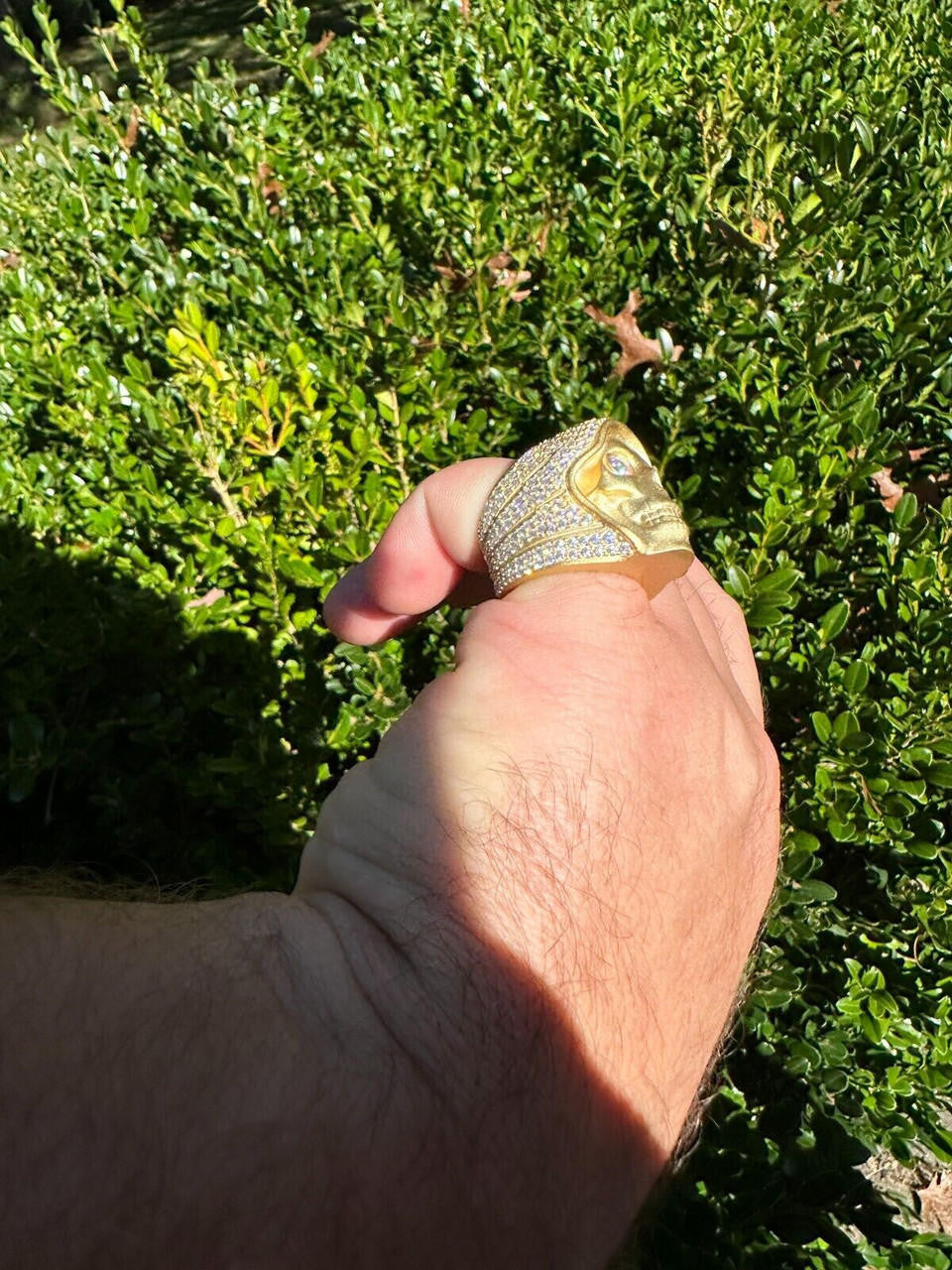 Italiano Silver, Inc. MOISSANITE Iced HEAVY Death Skull Ring Matte Real 14k Gold Over 925 Silver