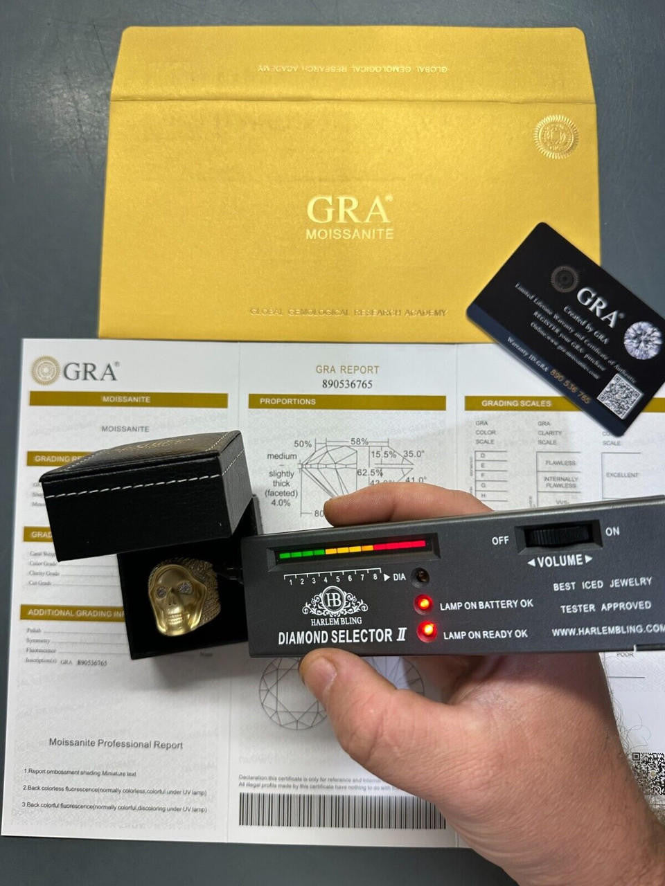 Italiano Silver, Inc. MOISSANITE Iced HEAVY Death Skull Ring Matte Real 14k Gold Over 925 Silver