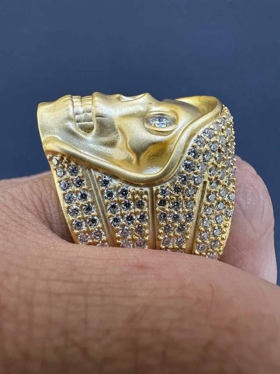 Italiano Silver, Inc. MOISSANITE Iced HEAVY Death Skull Ring Matte Real 14k Gold Over 925 Silver