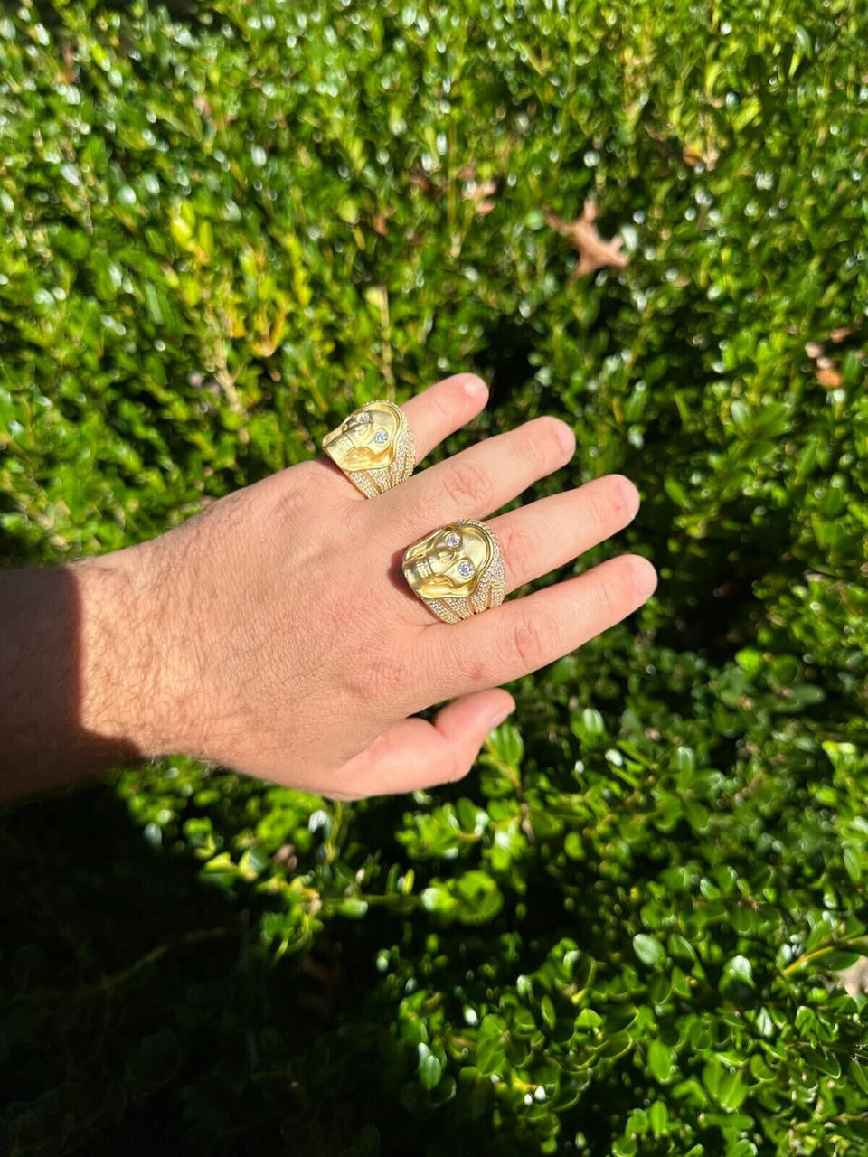 Italiano Silver, Inc. MOISSANITE Iced HEAVY Death Skull Ring Matte Real 14k Gold Over 925 Silver