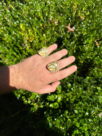 Italiano Silver, Inc. MOISSANITE Iced HEAVY Death Skull Ring Matte Real 14k Gold Over 925 Silver