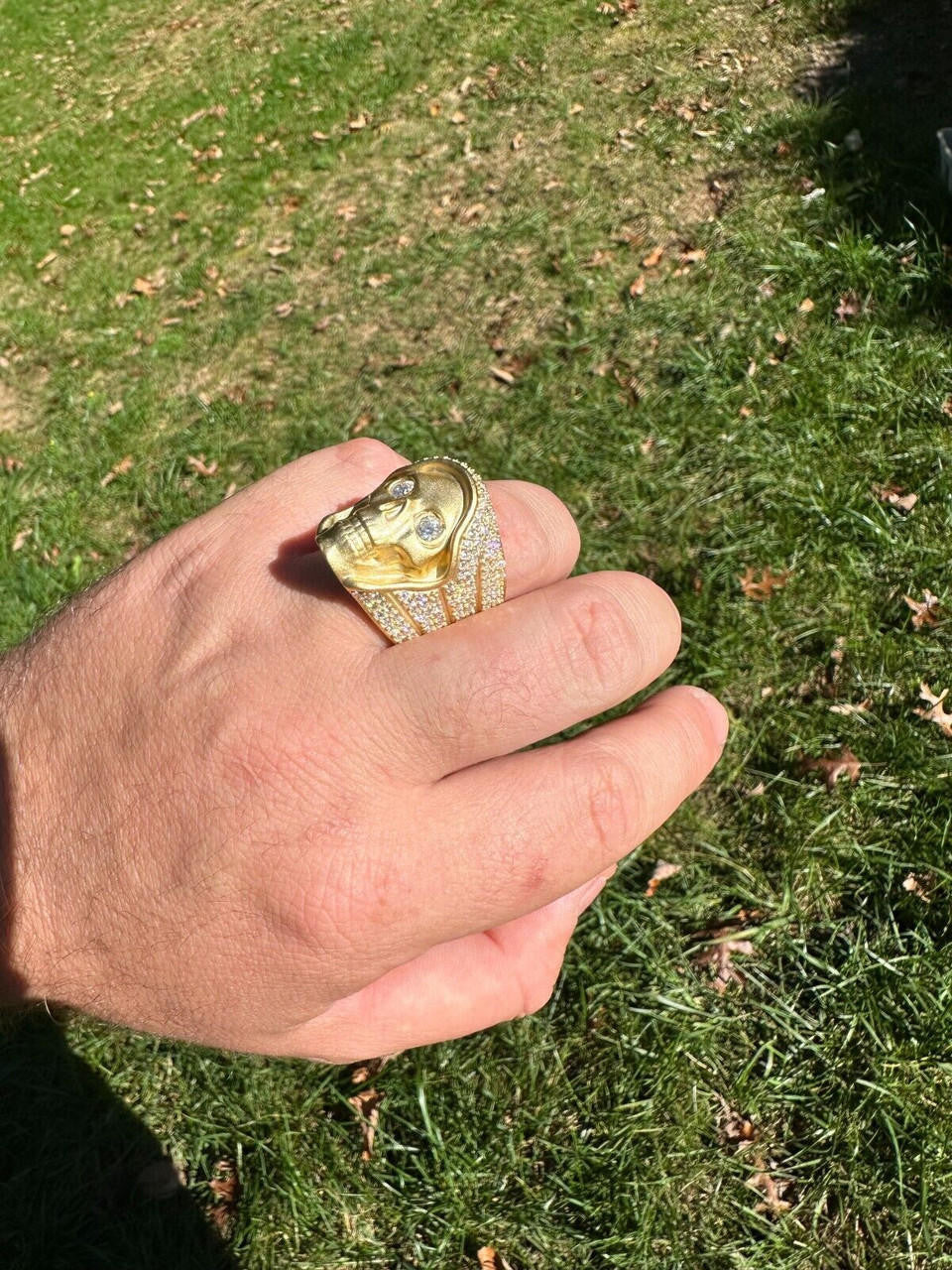 Italiano Silver, Inc. MOISSANITE Iced HEAVY Death Skull Ring Matte Real 14k Gold Over 925 Silver